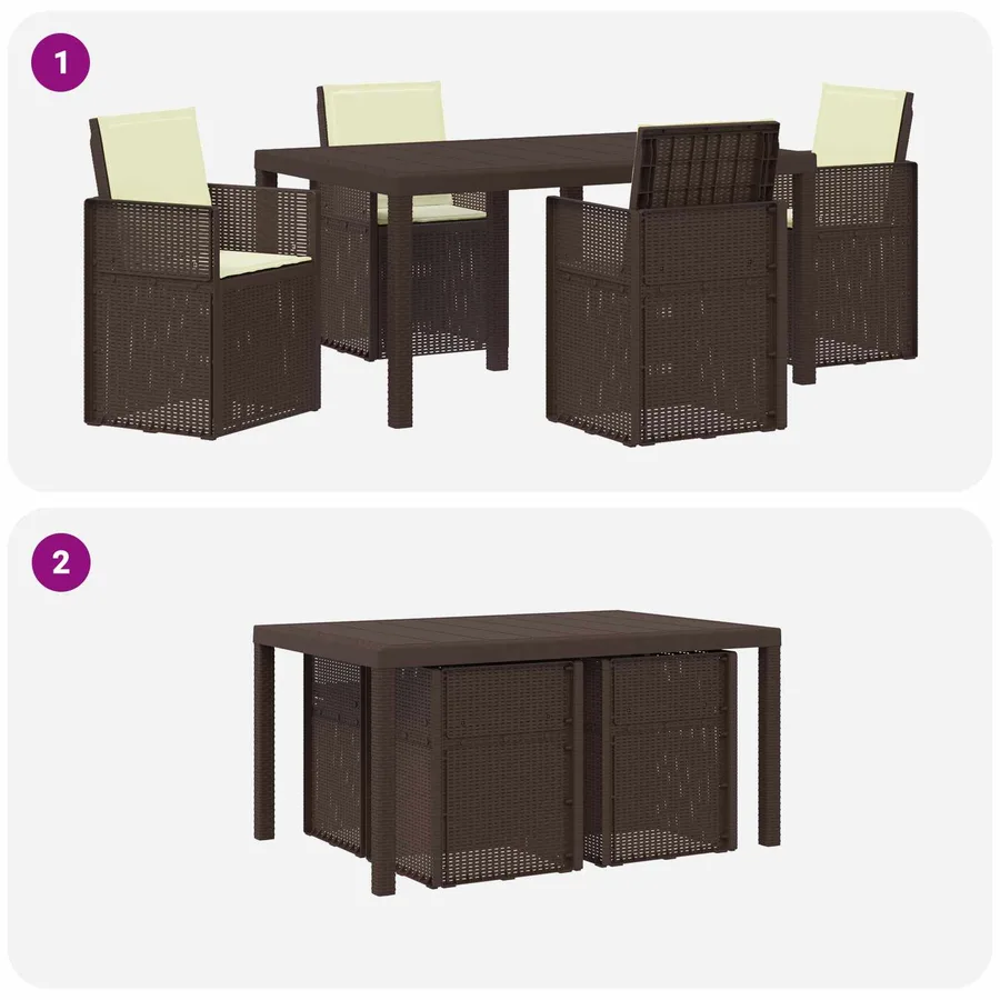 Ensemble de salle à manger pour jardin 5 pcs Marron et crème PP - 10