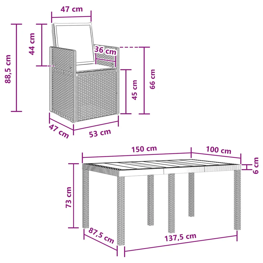 Ensemble de salle à manger pour jardin 5 pcs Marron et crème PP - 13