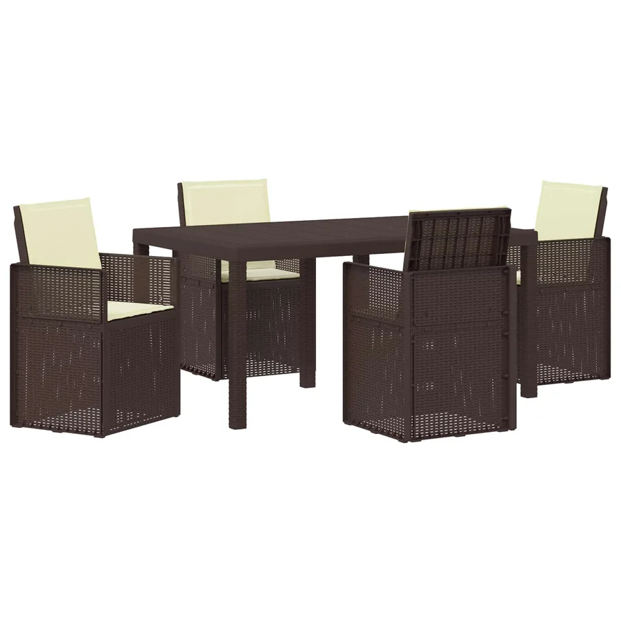 Ensemble de salle à manger pour jardin 5 pcs Marron et crème PP - 2