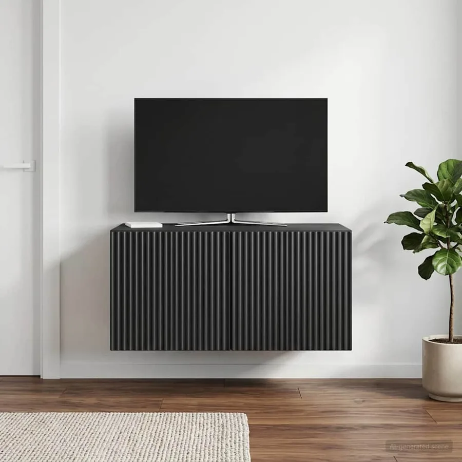 Meuble TV mural Noir 59,5 x 41 x 30 cm Bois d'ingénierie - 4