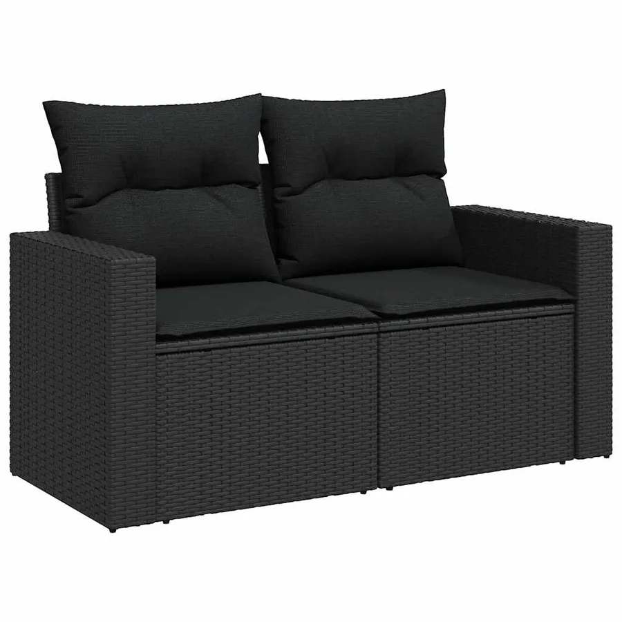 Salon de jardin 5 pcs avec coussins noir résine tressée - 5