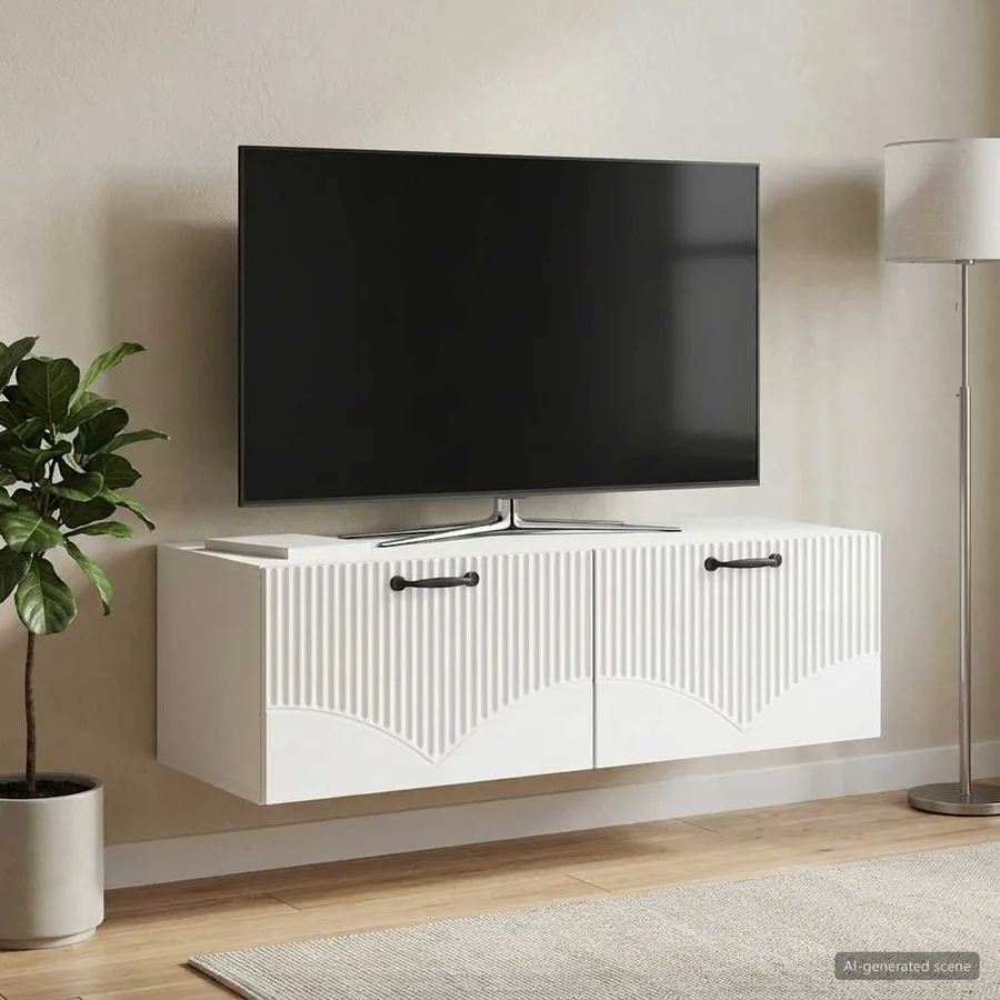 Meuble TV mural Montage mural Blanc brillant 98 x 41 x 30 cm - 4
