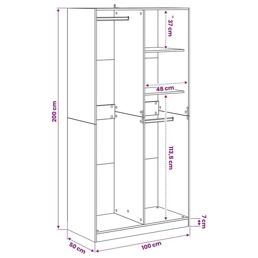 Armoire Chêne noir 100 x 50 x 200 cm Bois d'ingénierie - 9