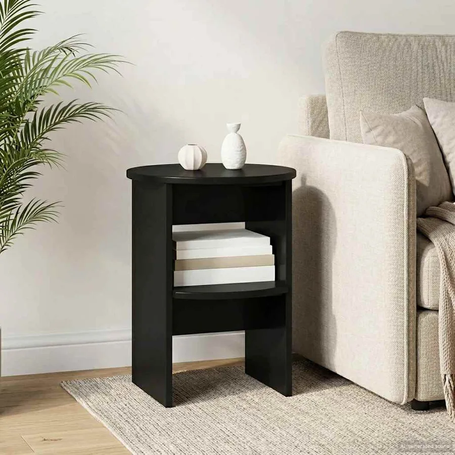 Meuble d'appoint Noir Ø40 x 50 cm Bois d’ingénierie - 4