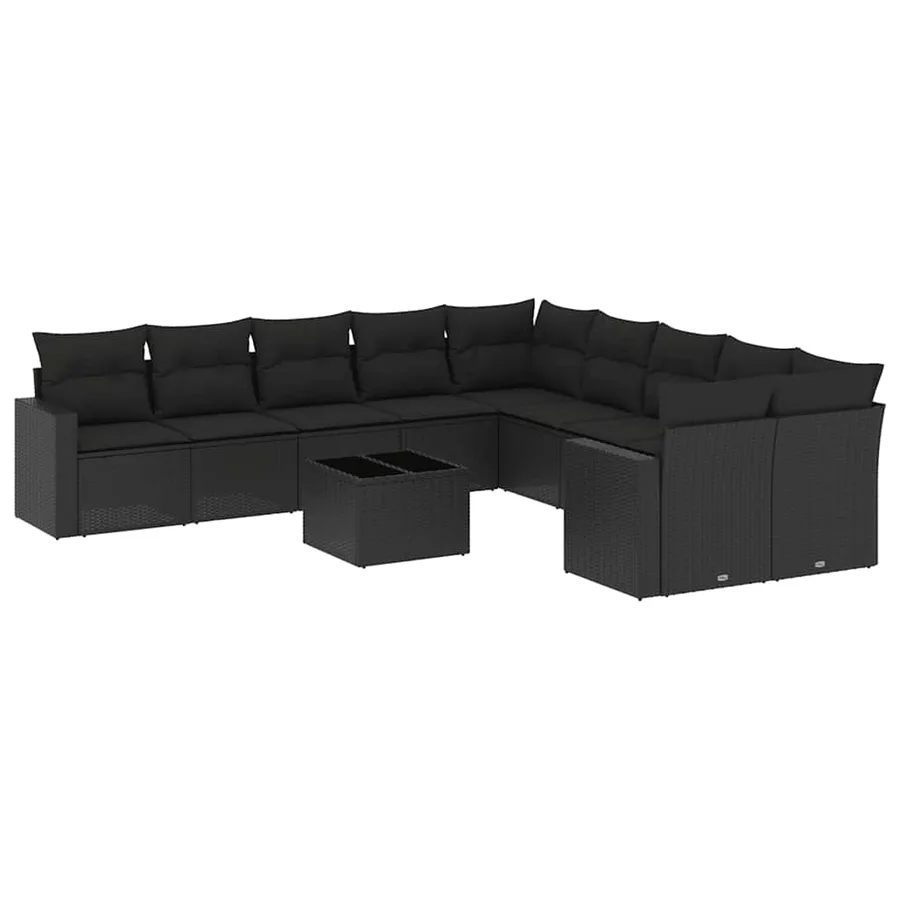Salon de jardin 11 pcs avec coussins noir résine tressée - 2