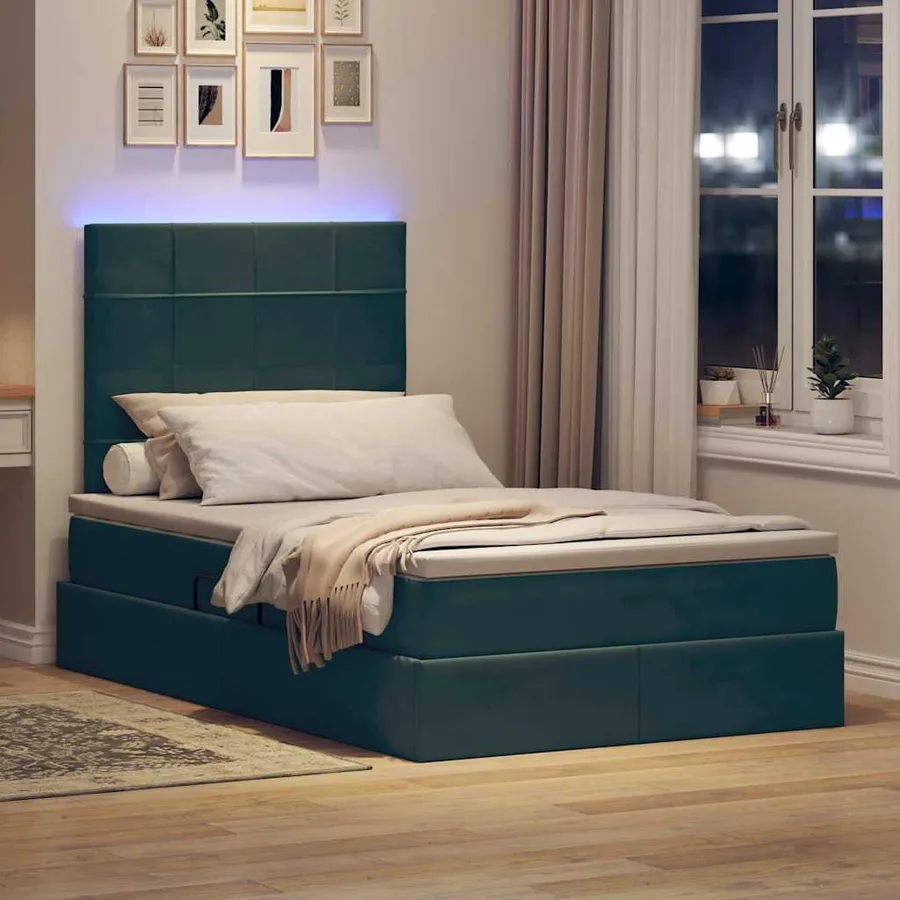 Lit de rangement LED avec matelas Vert foncé 120 x 190 cm - 5