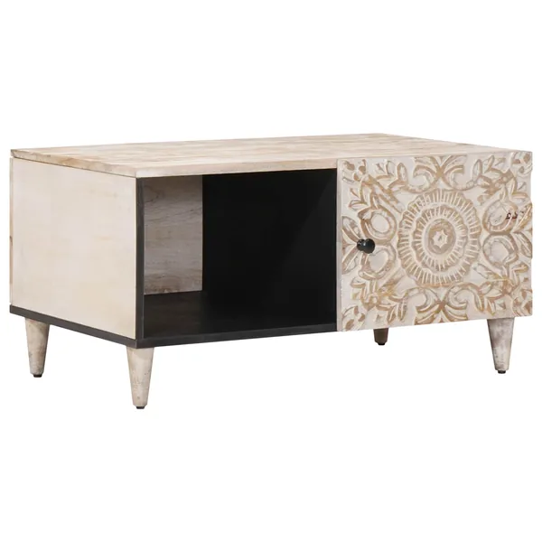 Table basse Blanc 80 x 50 x 40 cm Bois de mangue massif