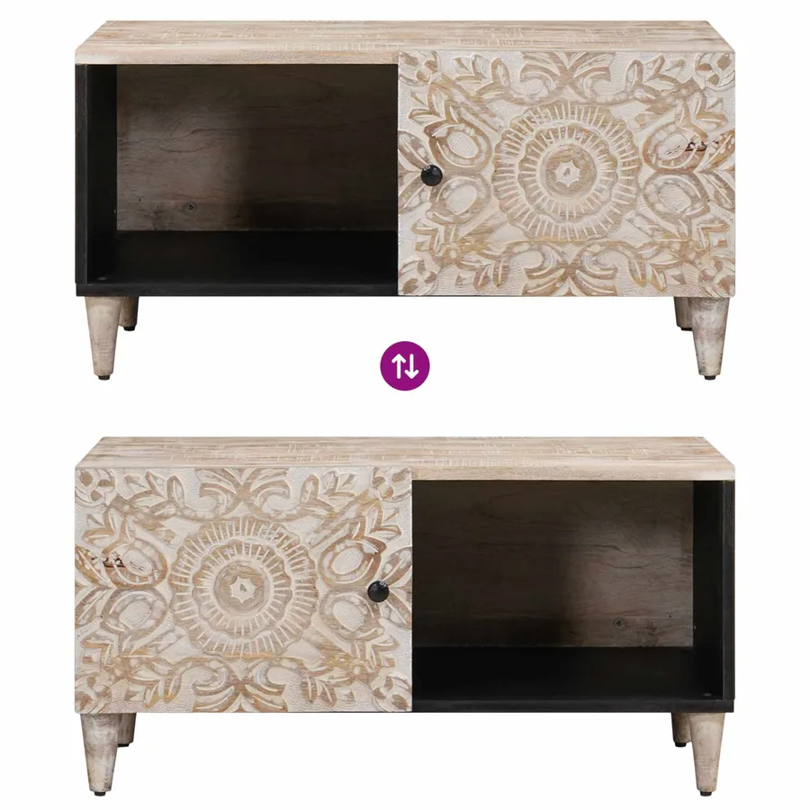 Table basse Blanc 80 x 50 x 40 cm Bois de mangue massif - 10