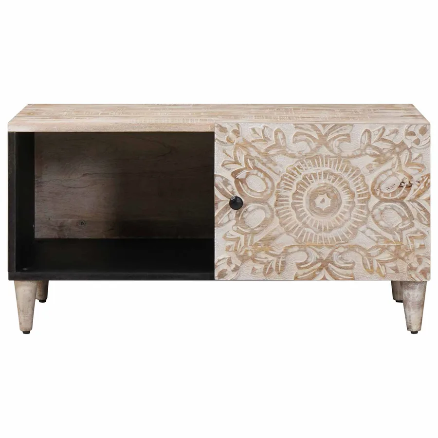 Table basse Blanc 80 x 50 x 40 cm Bois de mangue massif - 3