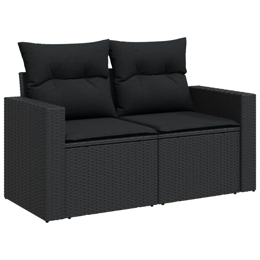 Salon de jardin 5 pcs avec coussins noir résine tressée - 6