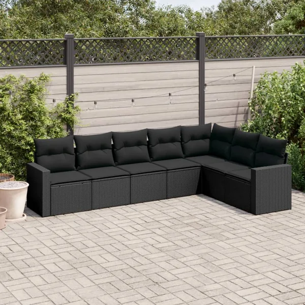 Salon de jardin 7 pcs avec coussins noir résine tressée 65,5 x 62 x 69 cm - 55,4 kg