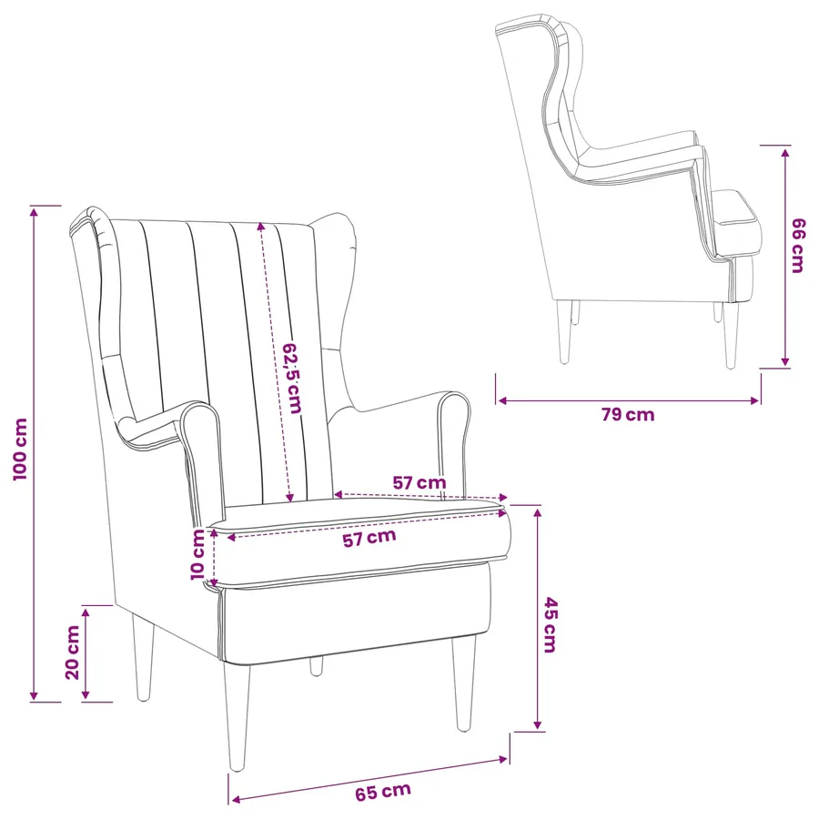 Fauteuil Bordeaux Velours - 8