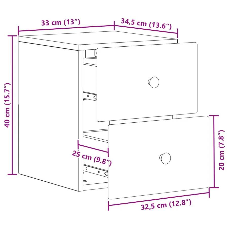 Cabinet de chevet mural 2 pcs Blanc brillant 34,5 x 33 x 40 cm - 12