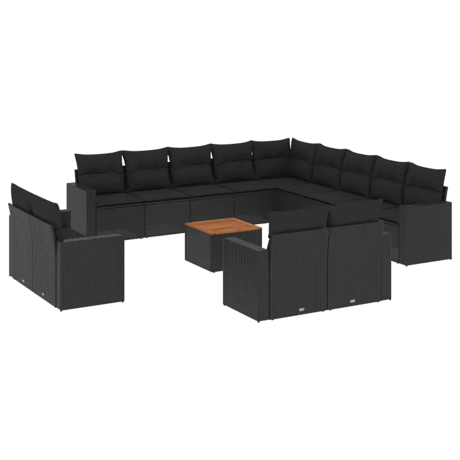 Salon de jardin avec coussins 14 pcs noir résine tressée - 2