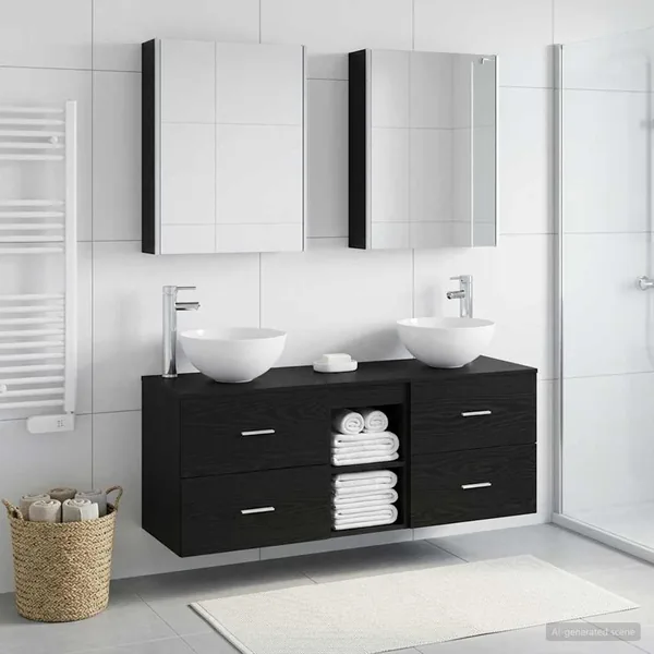 Ensemble de mobilier de salle de bain 5 pcs Chêne noir