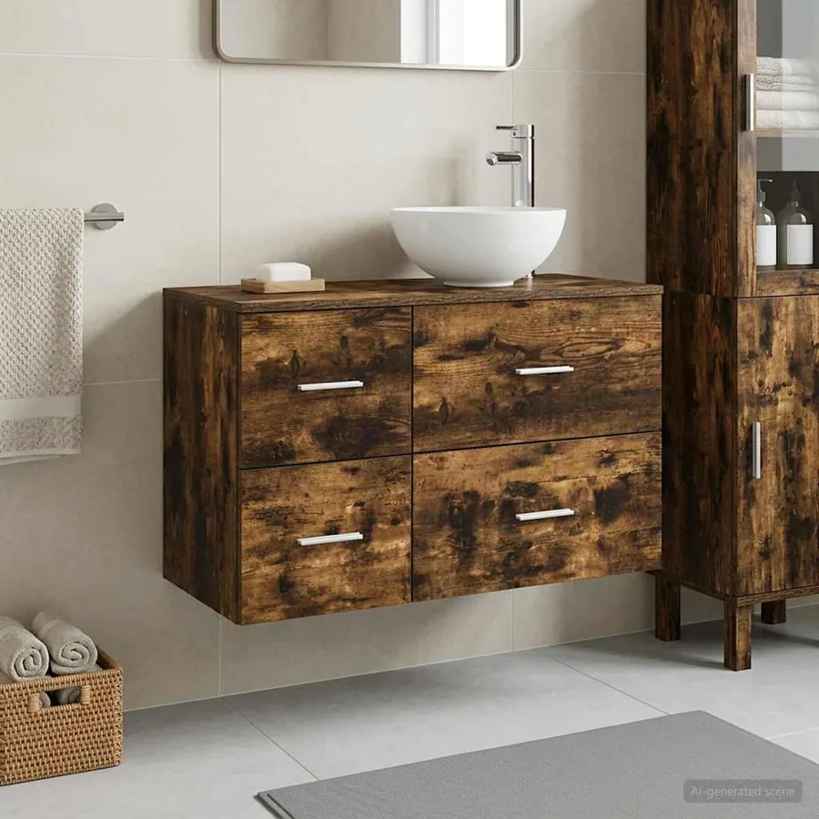 Ensemble de mobilier de salle de bain 2 pcs Chêne fumé