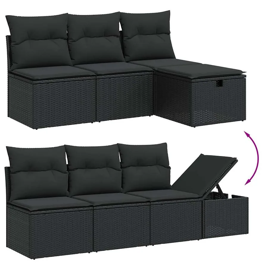 Salon de jardin 9 pcs avec coussins noir résine tressée - 3
