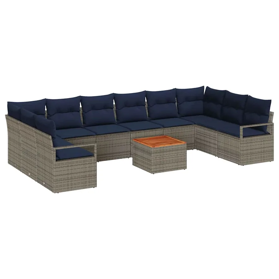 Ensemble de canapé de jardin avec coussin 11 pcs Gris polyrotin - 2