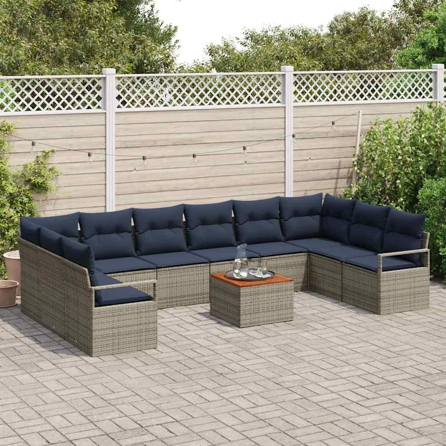 Ensemble de canapé de jardin avec coussin 11 pcs Gris polyrotin - 3