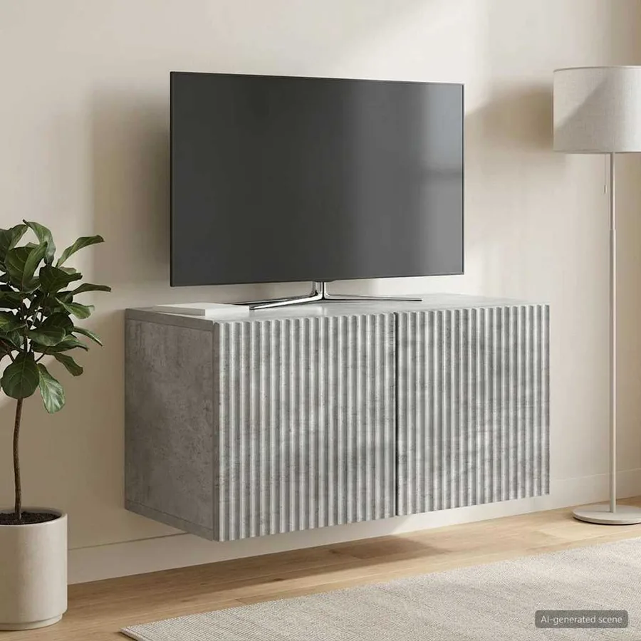 Meuble TV mural Gris béton 59,5 x 31 x 30 cm Bois d'ingénierie - 4