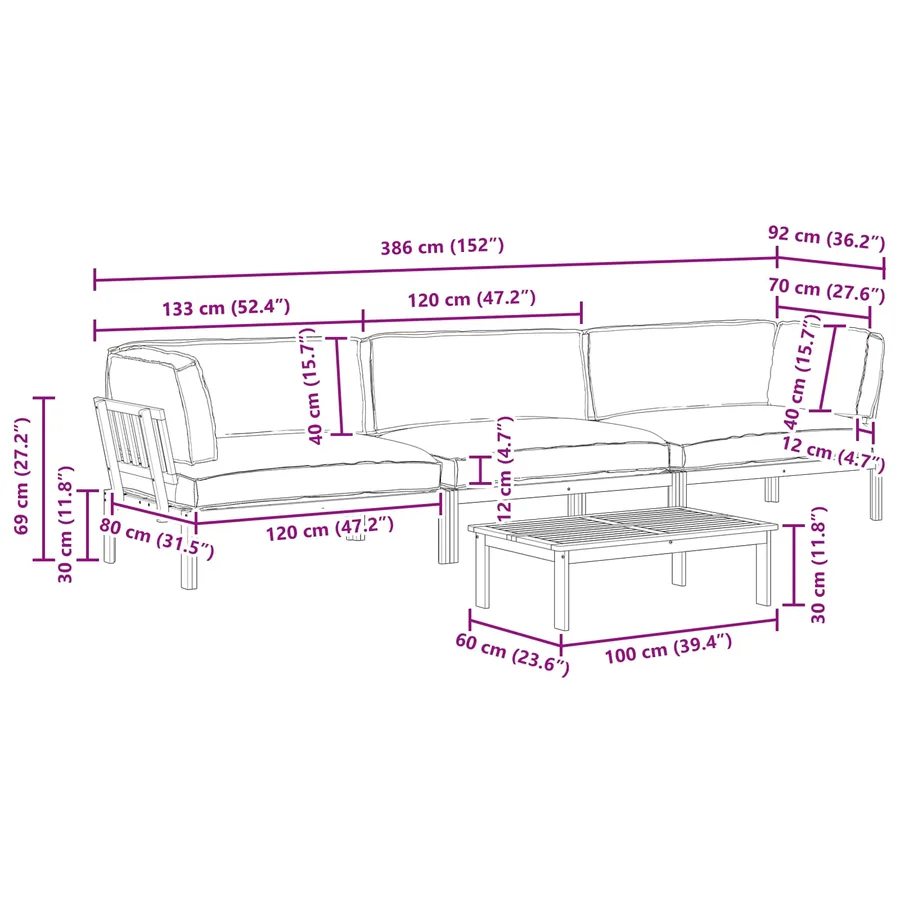 Ensemble de Canapés Uni 4 pcs Taupe Bois d'Acacia Massif - 19