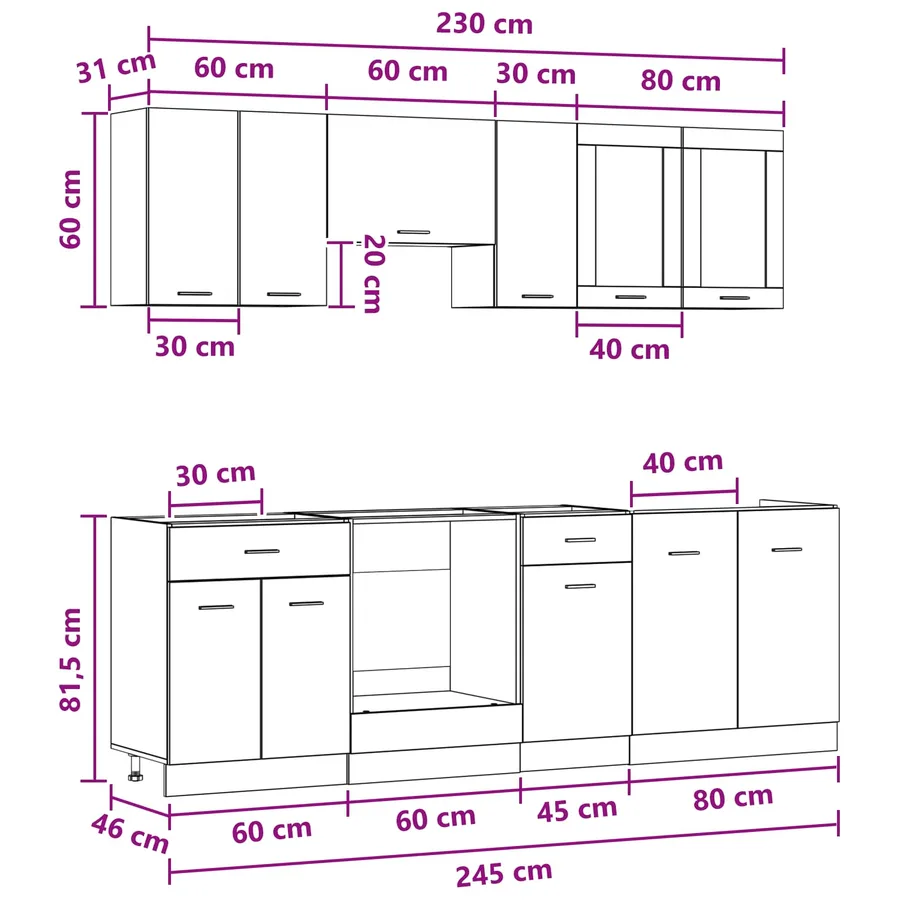 Unité de cuisine Lyon 8 pcs Bois d'ingénierie - 8