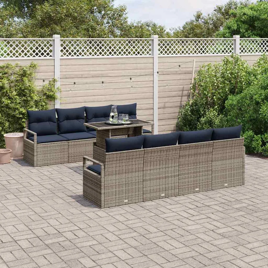 Ensemble de canapé de jardin 7 pcs Gris et bleu marine