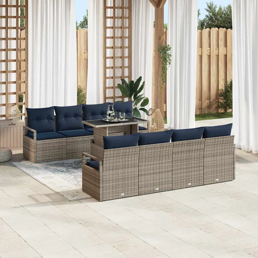 Ensemble de canapé de jardin 7 pcs Gris et bleu marine - 3