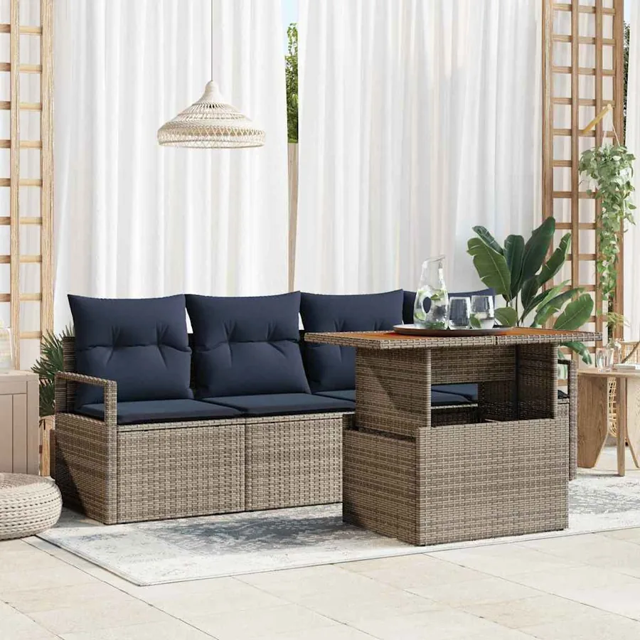 Ensemble de canapé de jardin 5 pcs gris et bleu marine
