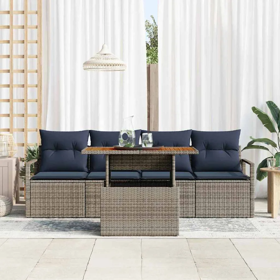 Ensemble de canapé de jardin 5 pcs gris et bleu marine - 3