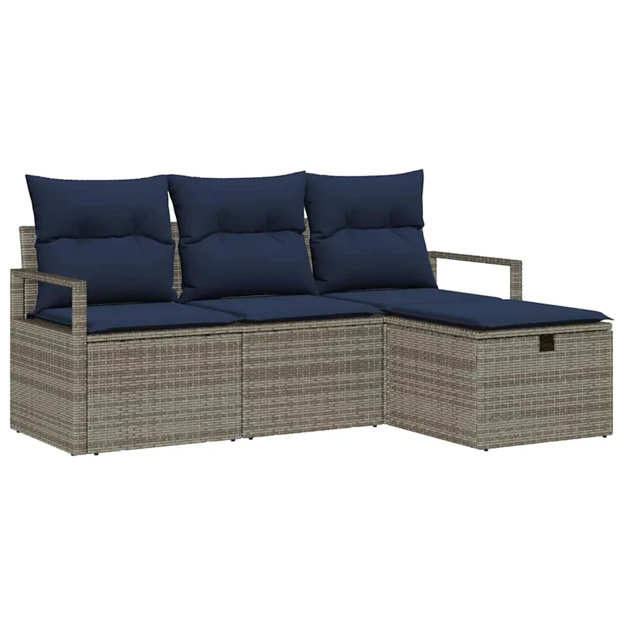 Ensemble de Canapés avec coussin 4 pcs Gris et marine polyrotin - 2