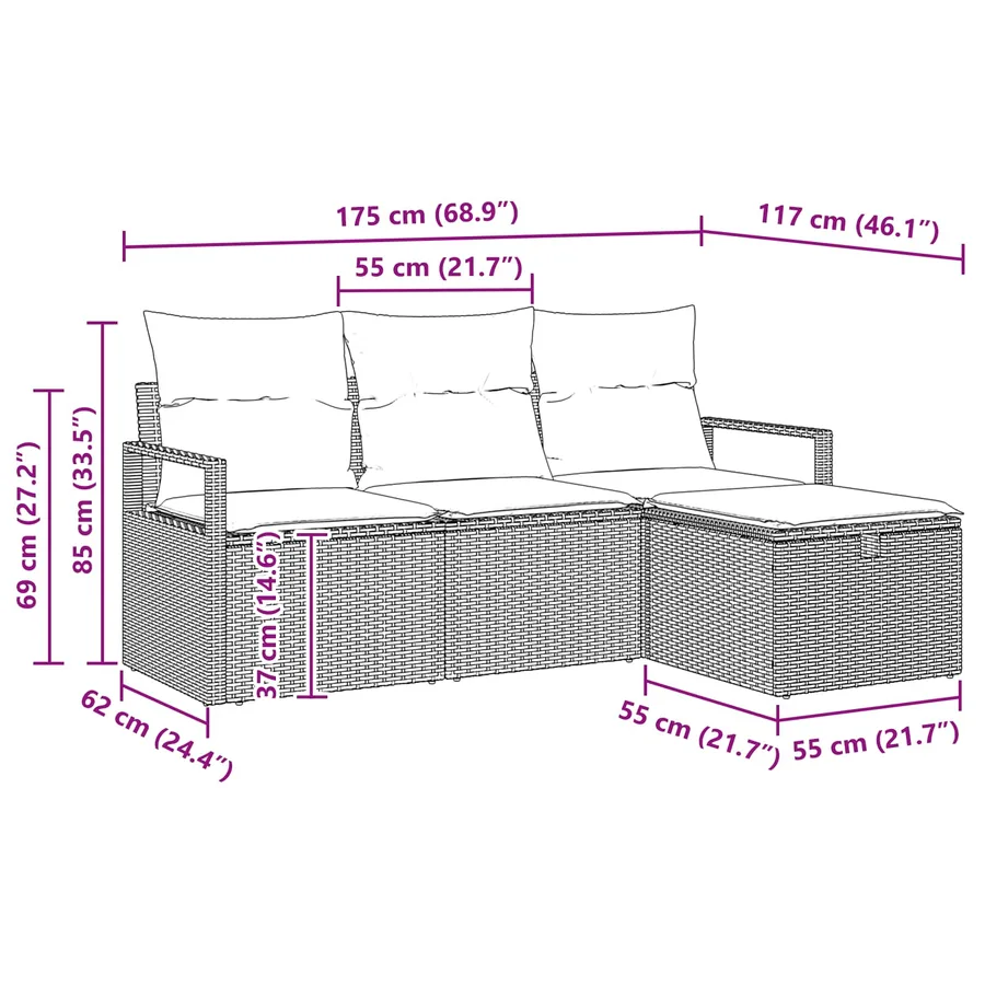 Ensemble de Canapés avec coussin 4 pcs Gris et marine polyrotin - 9