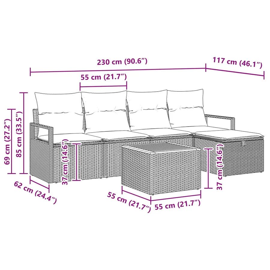 Ensemble de canapé de jardin avec coussin 6 pcs Gris polyrotin - 8