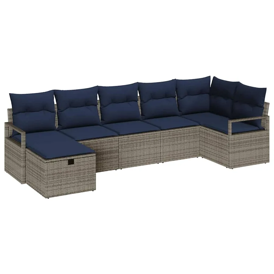 Ensemble de Canapés avec coussin 7 pcs Gris et marine polyrotin - 2