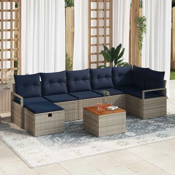 Ensemble de canapé de jardin avec coussin 8 pcs Gris polyrotin