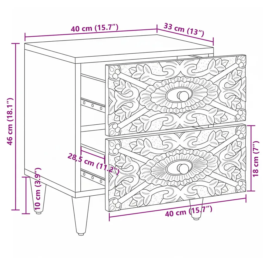 Cabinet de chevet Blanc 40 x 33,5 x 46 cm Bois de mangue massif - 11
