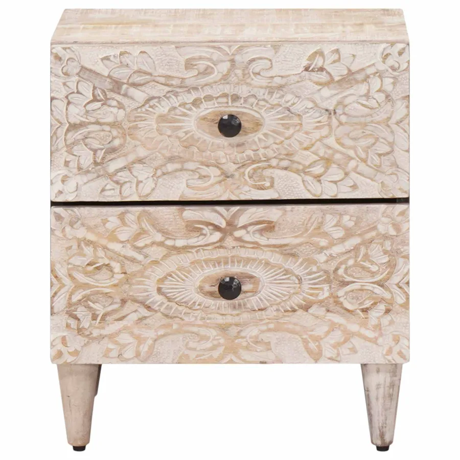 Cabinet de chevet Blanc 40 x 33,5 x 46 cm Bois de mangue massif - 3
