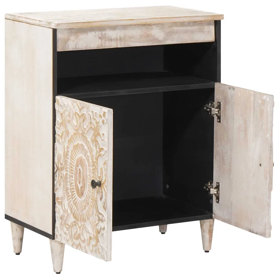 Buffet avec porte Blanc 60 x 33,5 x 75 cm Bois de mangue massif - 2