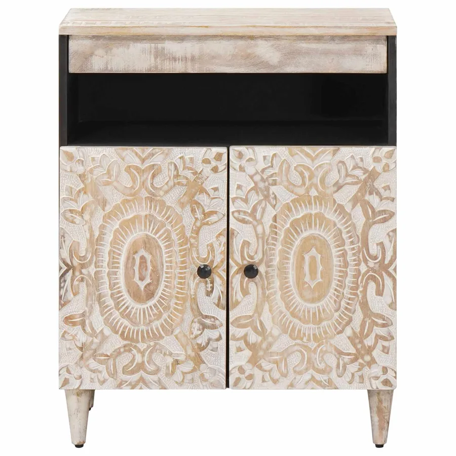 Buffet avec porte Blanc 60 x 33,5 x 75 cm Bois de mangue massif - 3