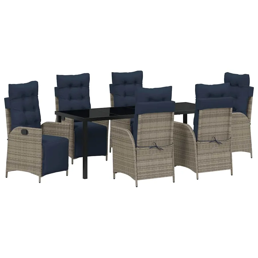 Ensemble de salle à manger pour jardin 7 pcs Gris et Noir Rotin - 2