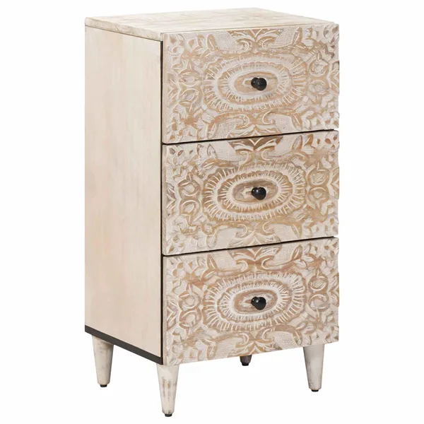 Buffet Blanc 40 x 33,5 x 75 cm Bois de mangue massif