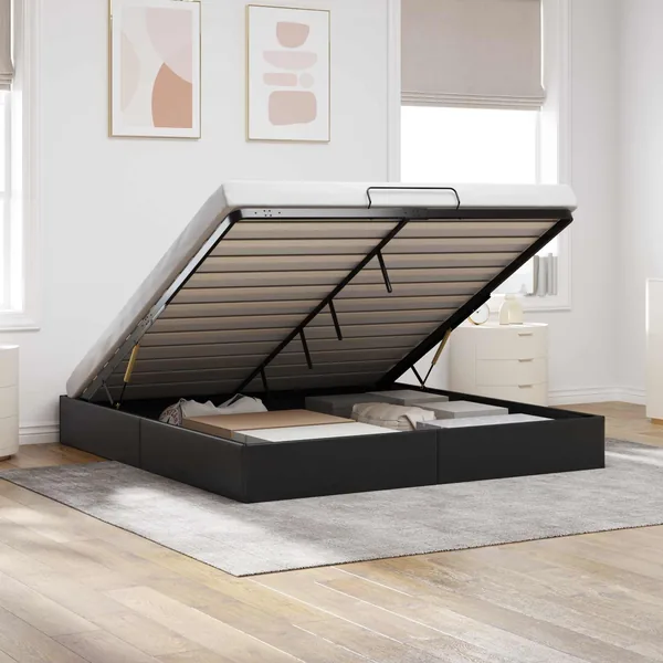 Cadre de lit ottoman Noir King size Simili cuir