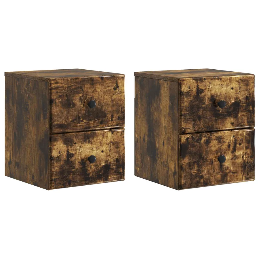 Cabinet de chevet mural 2 pcs Chêne fumé 34,5 x 33 x 40 cm - 2