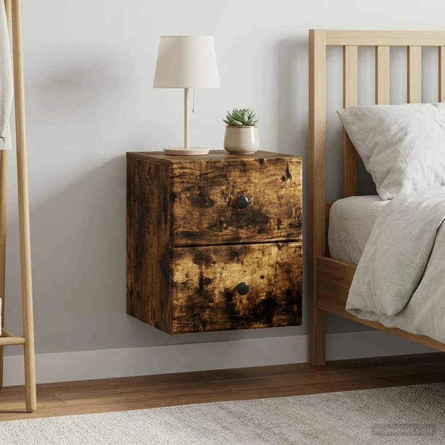 Cabinet de chevet mural 2 pcs Chêne fumé 34,5 x 33 x 40 cm - 4