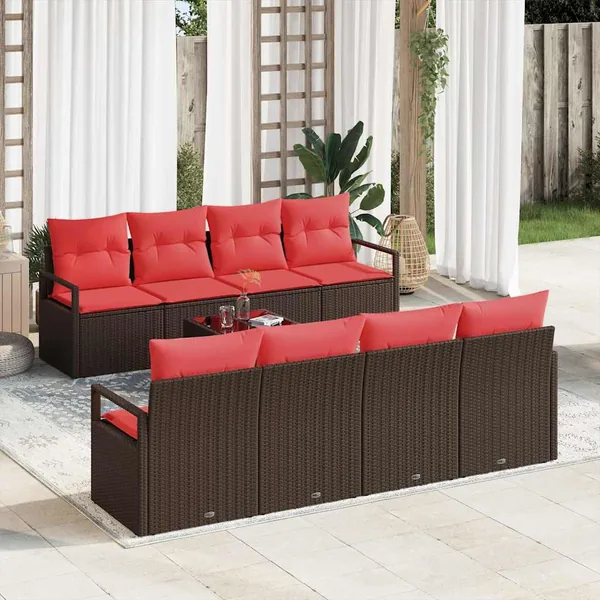 Ensemble de Canapés 7 pcs Marron et rouge polyrotin