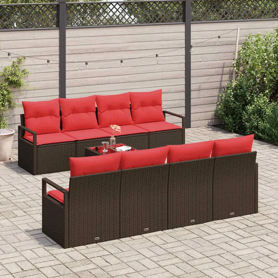 Ensemble de Canapés 7 pcs Marron et rouge polyrotin - 3