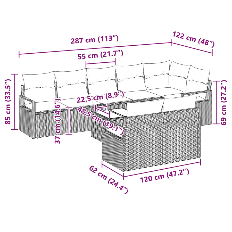 Ensemble de Canapés 9 pcs Marron polyrotin - 9
