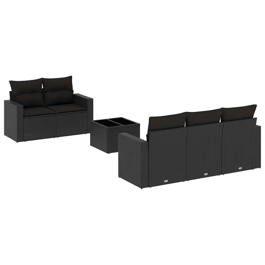 Salon de jardin 6 pcs avec coussins noir résine tressée - 2