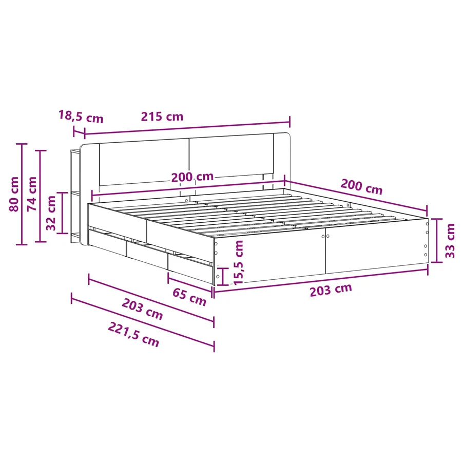 Cadre de lit avec rangement Chêne Sonoma 200 x 200 cm - 8