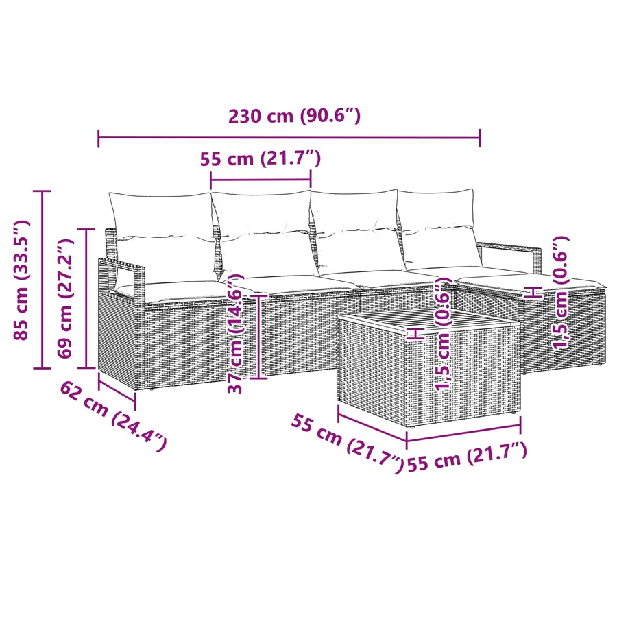 Ensemble de canapé de jardin avec coussin 6 pcs Noir polyrotin - 9